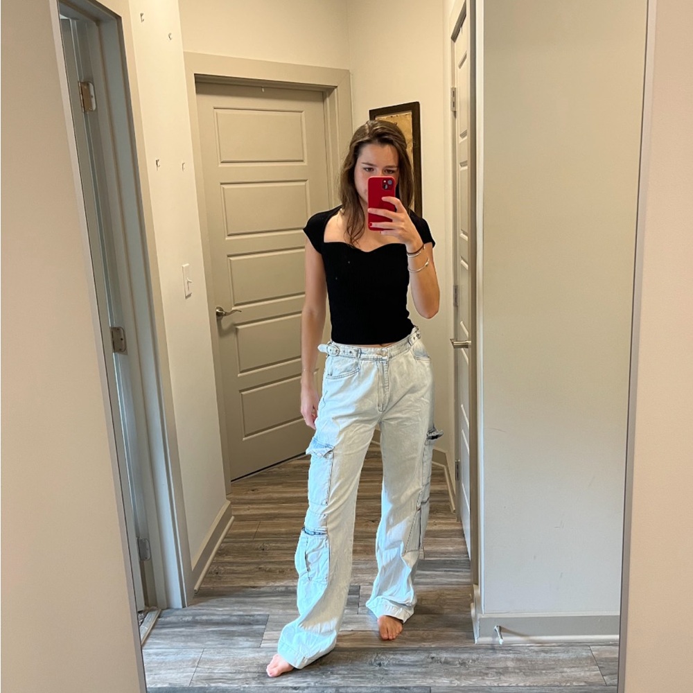 WeWoreWhat light wash Wide Leg cargo Jeans
